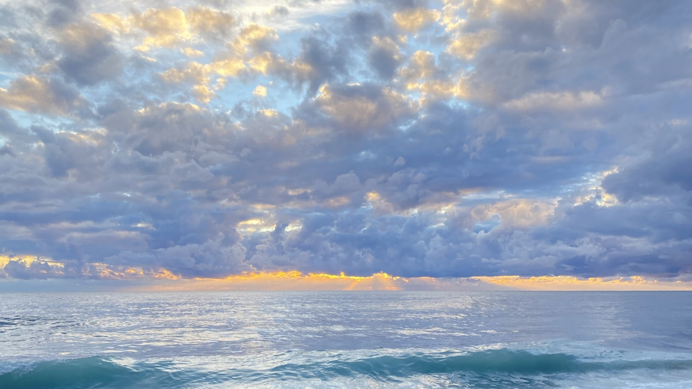 大海, 流体, 自然景观, 余辉, 积云 壁纸 1366x768 允许