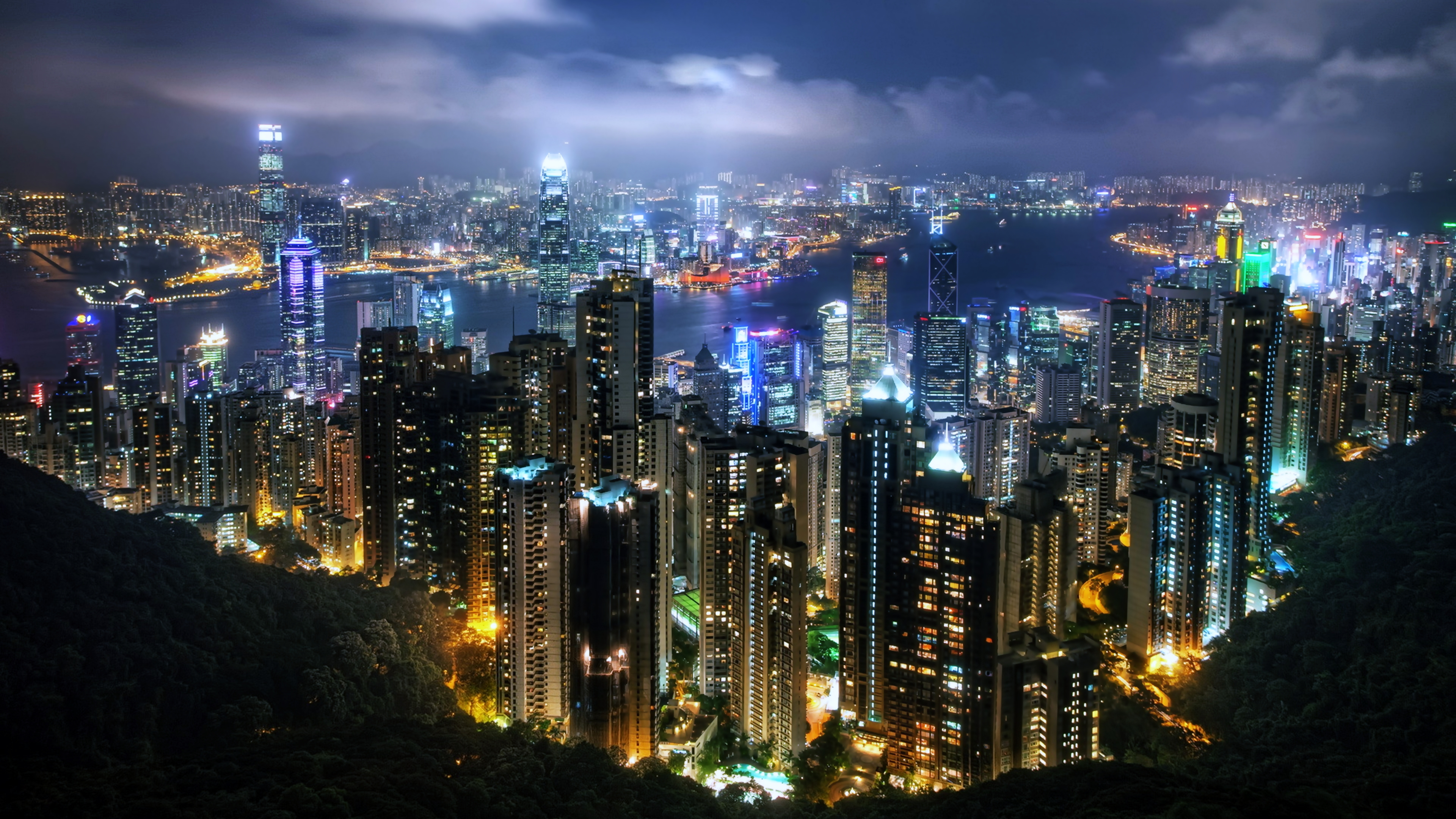 维多利亚港, 维多利亚峰, 城市景观, 大都会, 城市 壁纸 3840x2160 允许