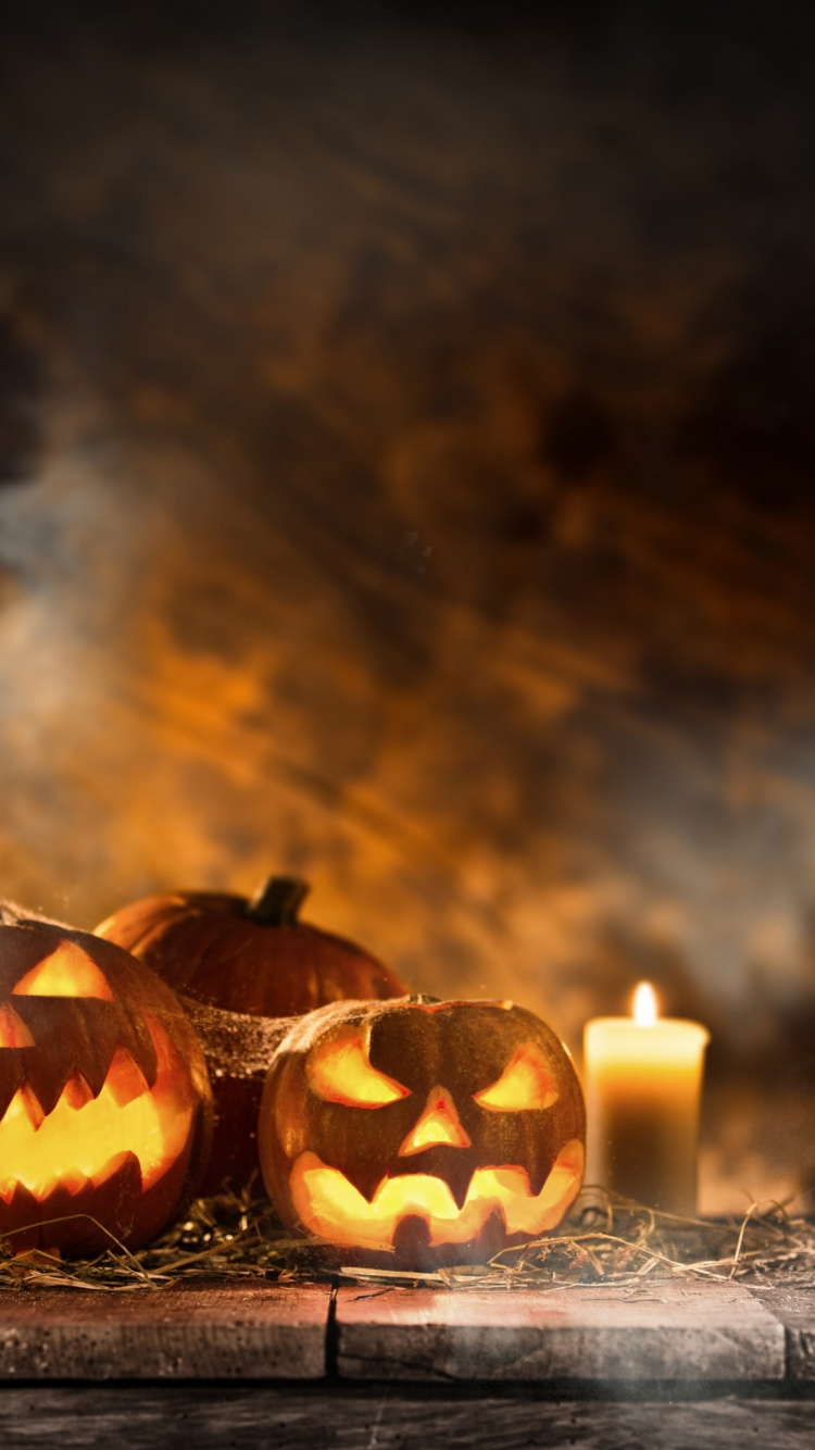 Flame, Pumpkin, Night, Light, Halloween Pumpkins. Wallpaper in 750x1334 Resolution