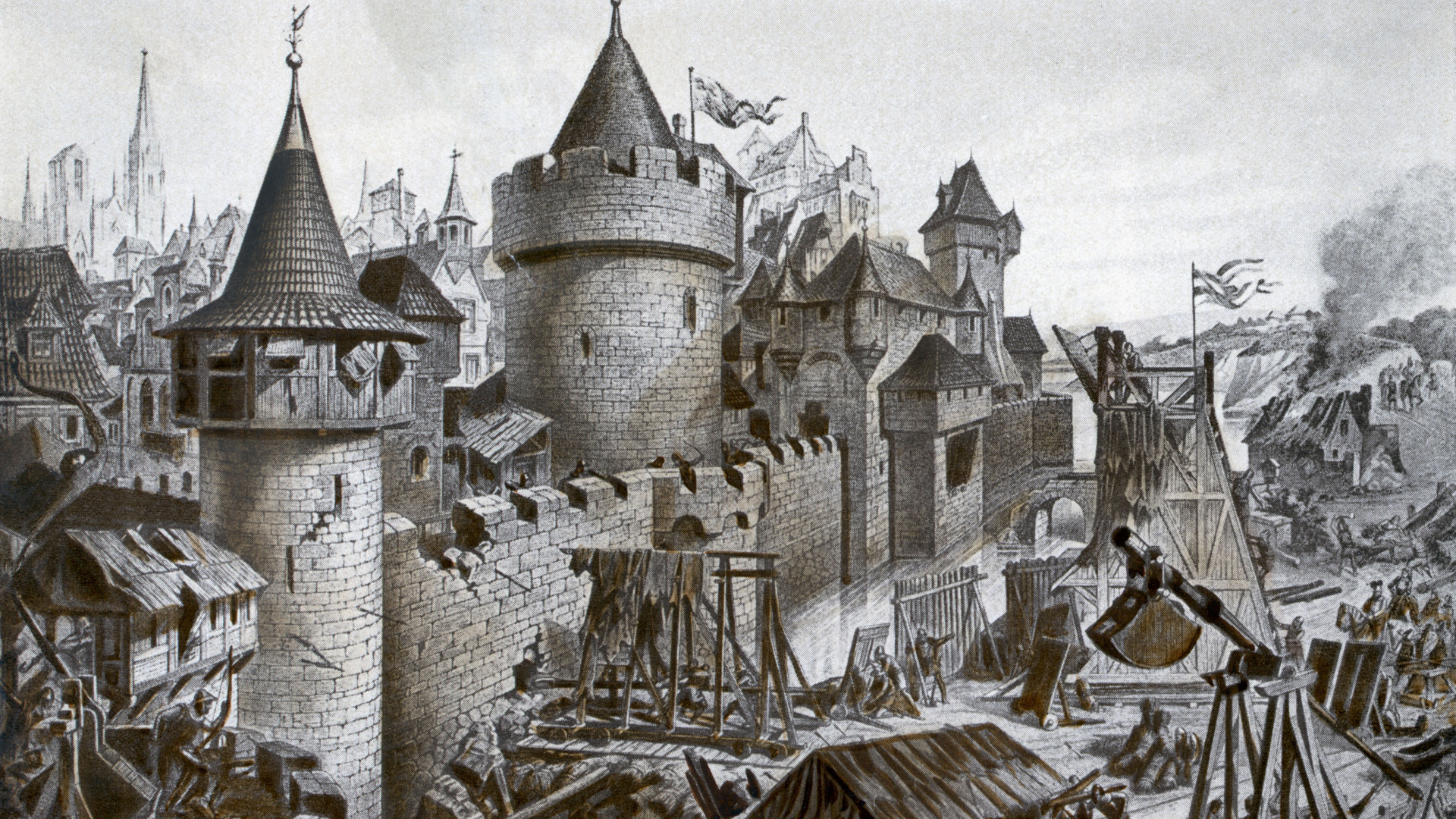 Photo en Niveaux de Gris du Château. Wallpaper in 1920x1080 Resolution