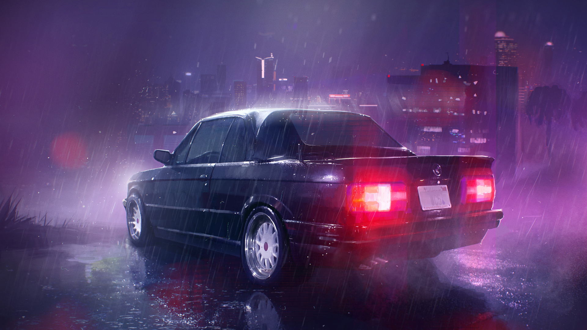 SUV Negro en la Carretera Durante la Noche. Wallpaper in 1920x1080 Resolution