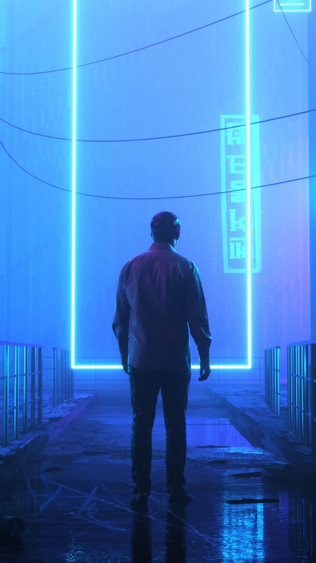 Man in Gray Jacket Standing on Hallway. Wallpaper in 1080x1920 Resolution