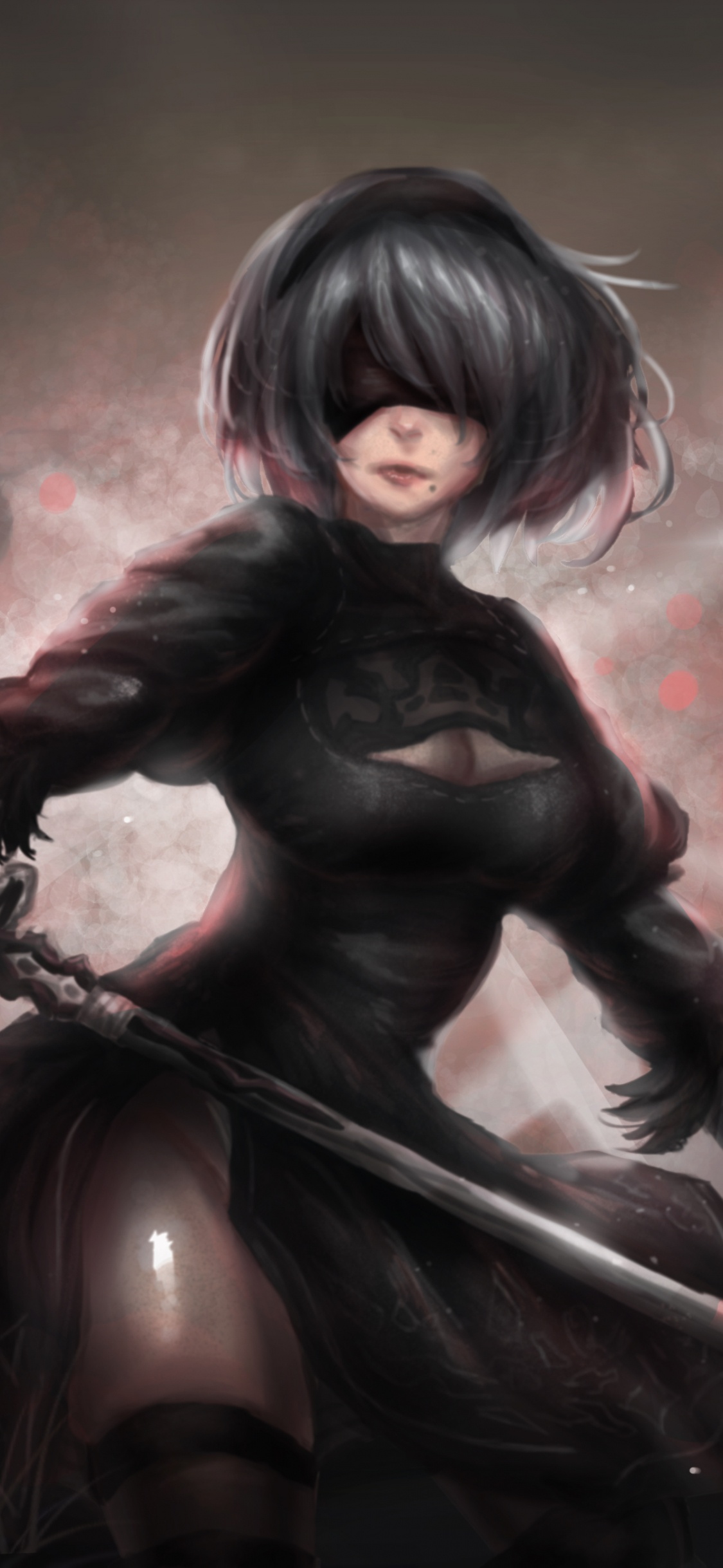 Mujer en Camisa de Manga Larga Negra Con Arma Negra. Wallpaper in 1125x2436 Resolution
