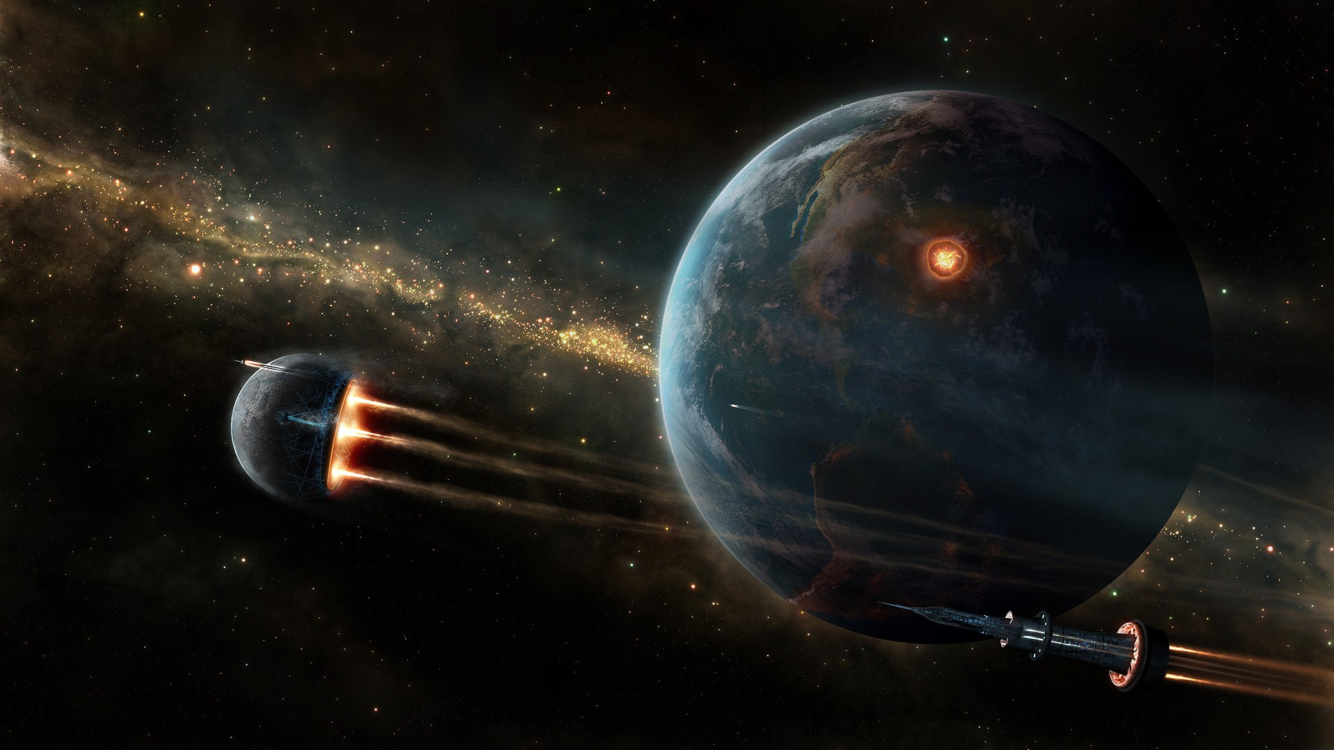 Hombre de Chaqueta Negra de Pie Delante de la Bola Azul. Wallpaper in 1920x1080 Resolution