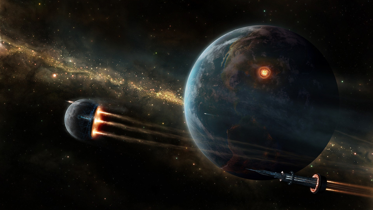 Man in Black Jacket Standing in Front of Blue Ball. Wallpaper in 1280x720 Resolution