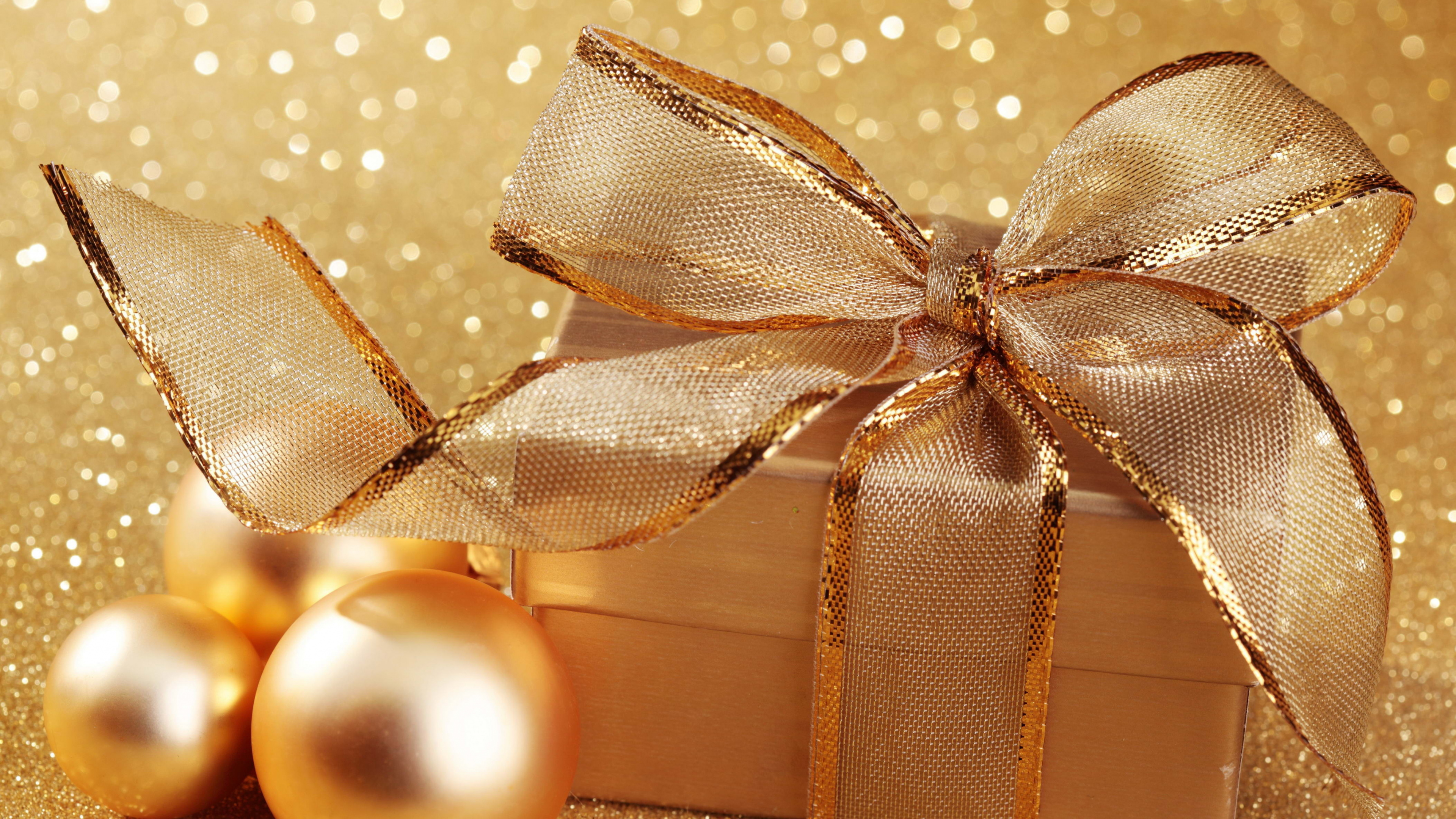 New Year, Christmas Day, Holiday, Ribbon, Present. Wallpaper in 3840x2160 Resolution