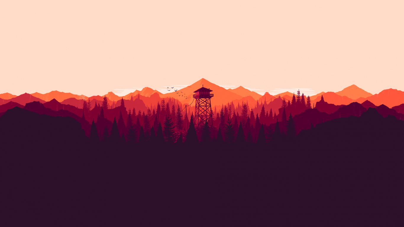 Firewatch, Las Formaciones Montañosas, Montaña, Naranja, Rojo. Wallpaper in 1366x768 Resolution