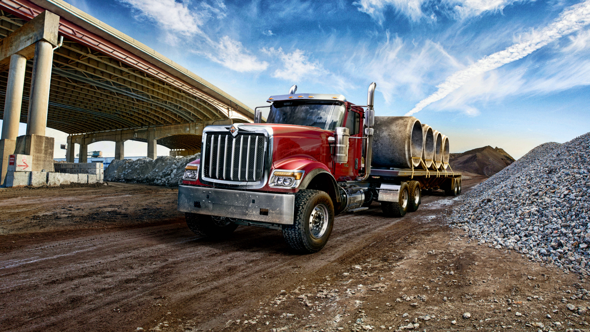 Red and White Freight Truck on Road During Daytime. Wallpaper in 1920x1080 Resolution