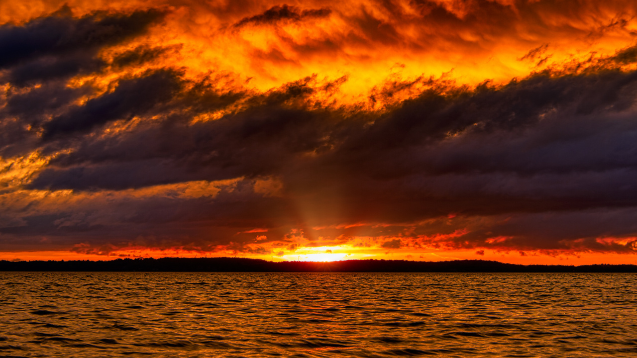 Sonnenuntergang, Horizont, Cloud, Wasser, Atmosphäre. Wallpaper in 1280x720 Resolution