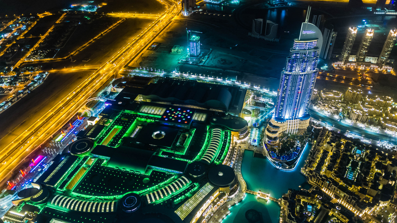 Luftaufnahme Der Stadt Bei Nacht Night. Wallpaper in 1366x768 Resolution