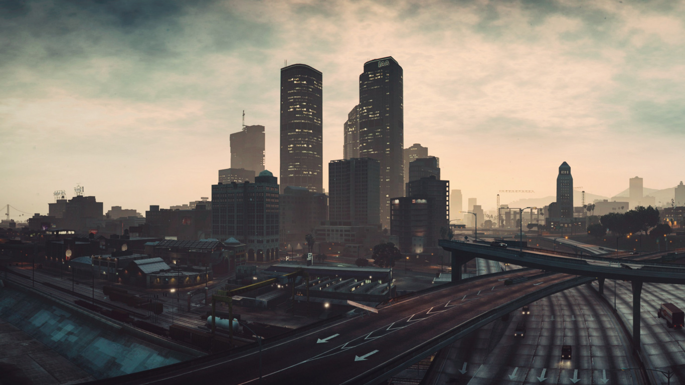 Grand Theft Auto v, Los Santos, Stadtlandschaften, Metropole, Stadtgebiet. Wallpaper in 1366x768 Resolution