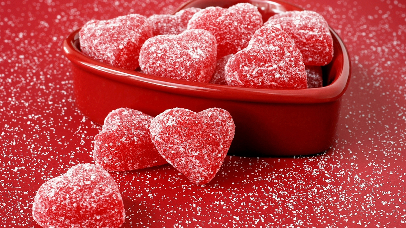 Cœur, Aliment, le Jour de Valentines, Confiserie, de Sucre en Poudre. Wallpaper in 1366x768 Resolution