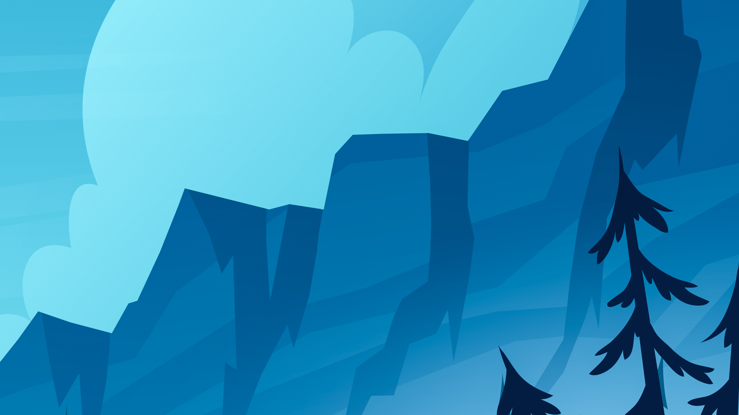 Berganimation, Vektor-Grafiken, Illustration, Natur, Gebirgsfluss. Wallpaper in 2560x1440 Resolution