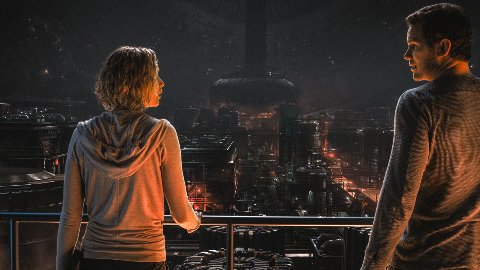 Man in Grey Long Sleeve Shirt Standing Beside Woman in Orange Dress. Wallpaper in 1920x1080 Resolution