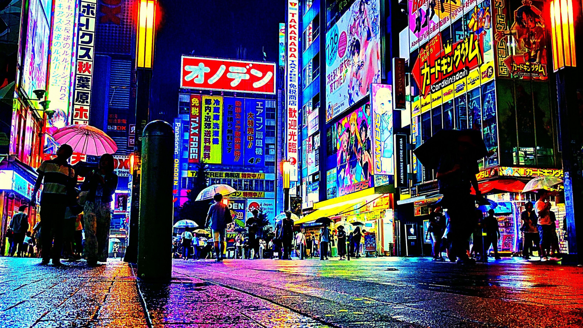 People Walking on Street During Night Time. Wallpaper in 1920x1080 Resolution