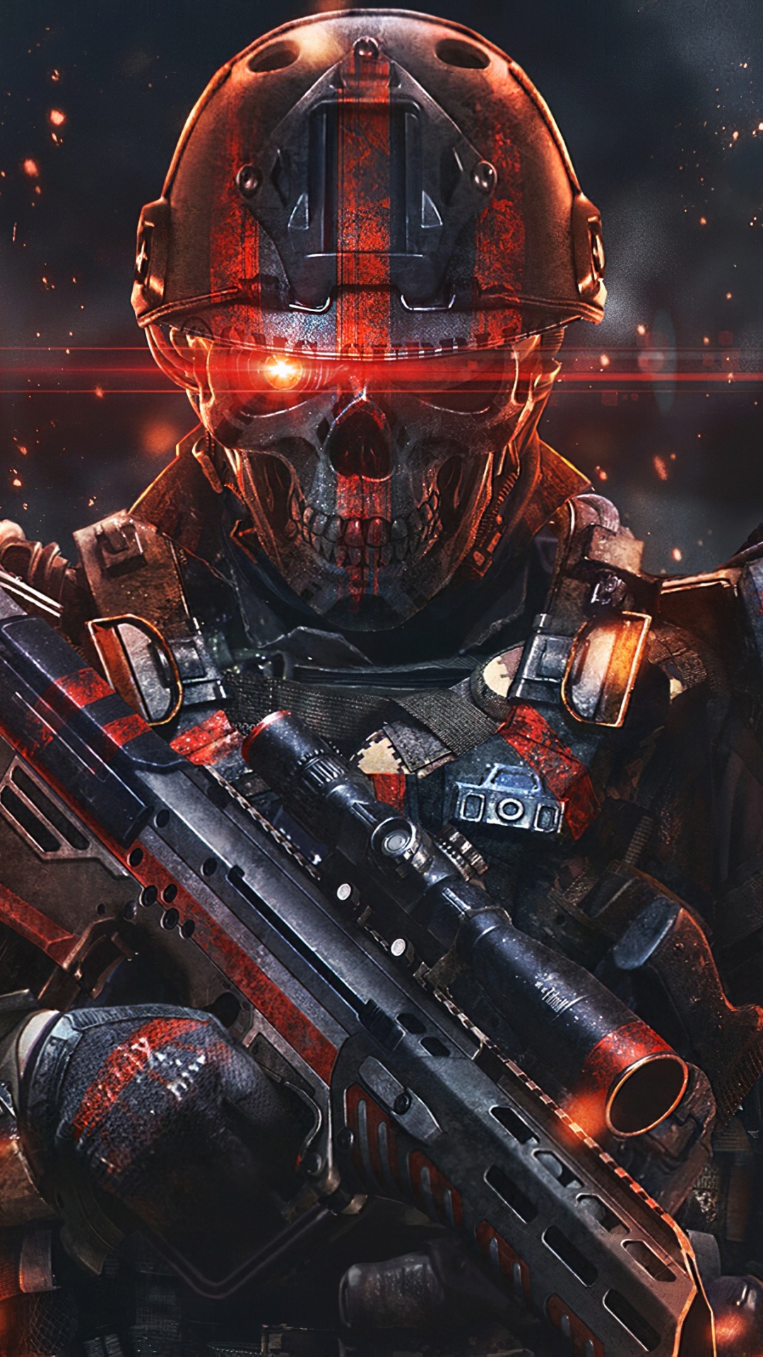 Robot Negro y Naranja Con Rifle. Wallpaper in 1080x1920 Resolution