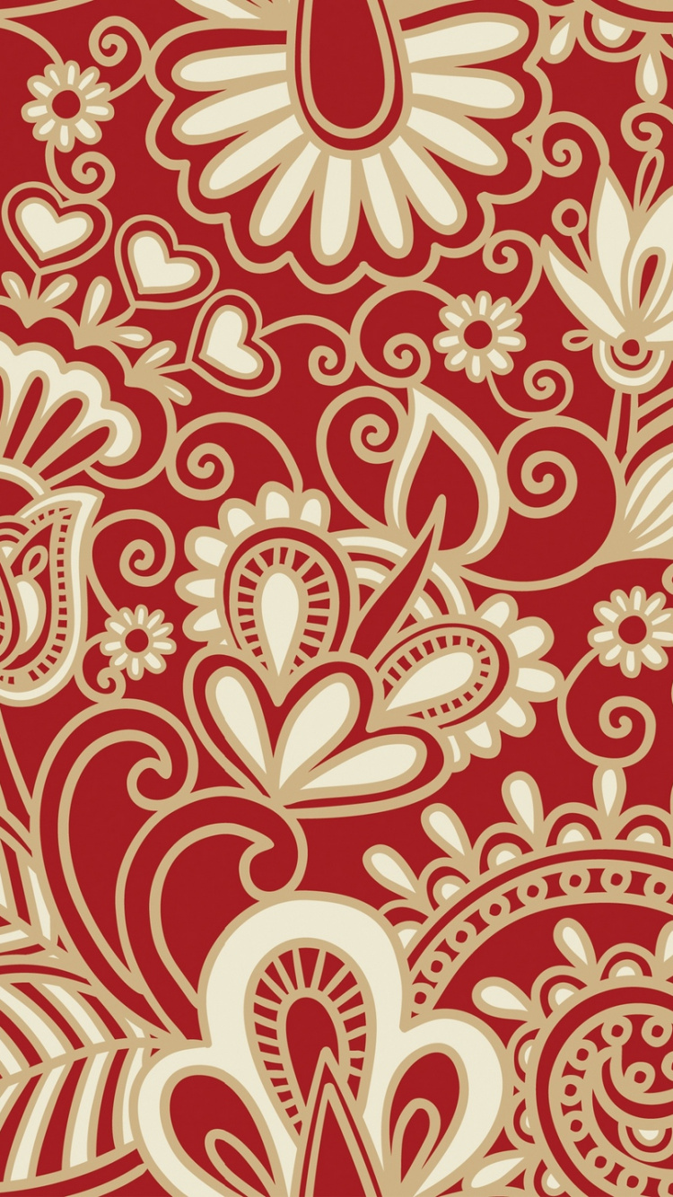 Rot-weißes Florales Textil. Wallpaper in 750x1334 Resolution