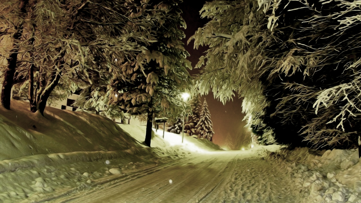 Snow Covered Road Between Trees During Daytime. Wallpaper in 1366x768 Resolution