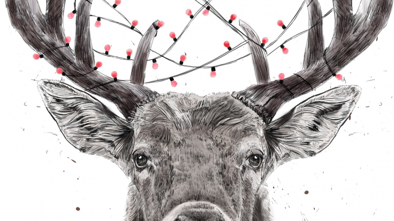Reindeer, Deer, Elk, Christmas, Art. Wallpaper in 1366x768 Resolution