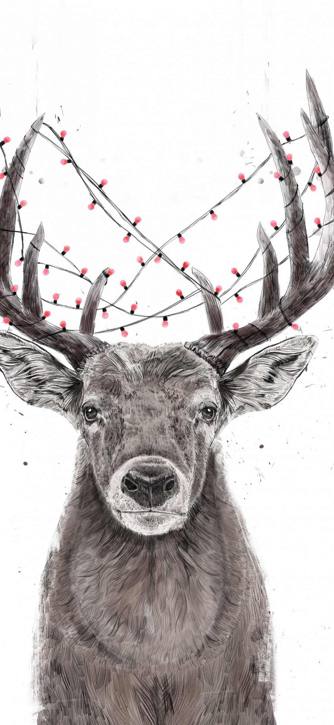 Reno, Ciervo, Elk, Navidad, Arte. Wallpaper in 1125x2436 Resolution