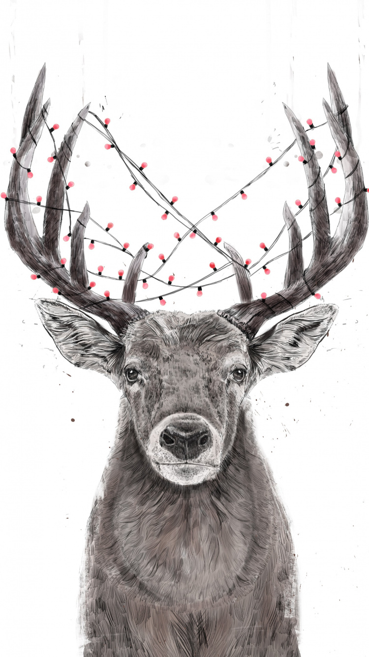 Reno, Ciervo, Elk, Navidad, Arte. Wallpaper in 750x1334 Resolution