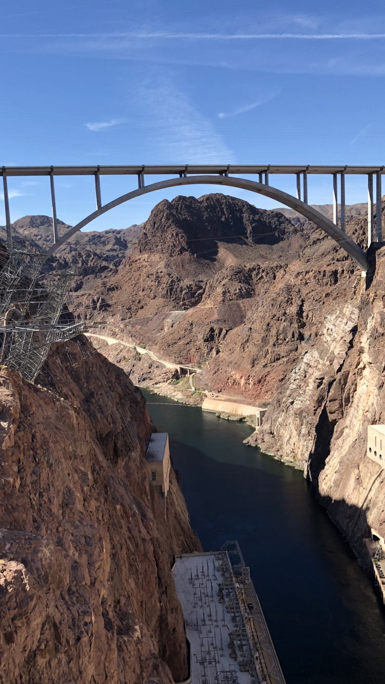 Las Vegas, Usa, Hoover Dam, Colorado River, Bridge. Wallpaper in 750x1334 Resolution