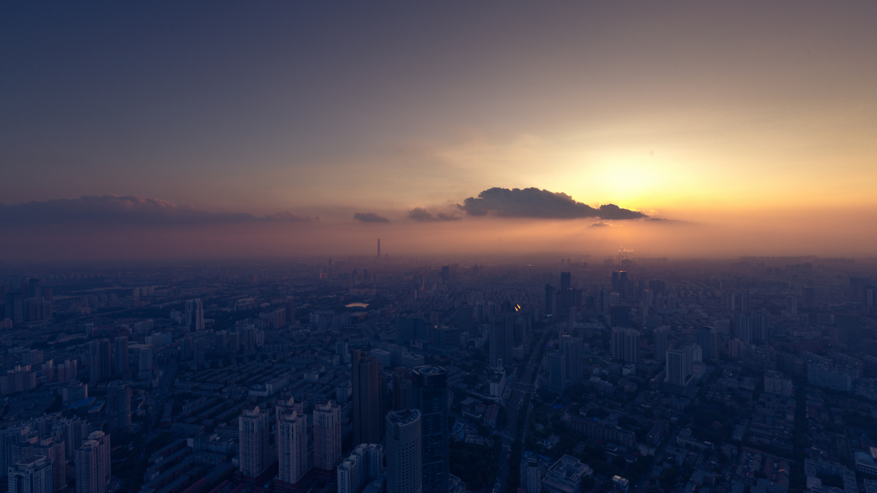 Aerial View of City Buildings During Sunset. Wallpaper in 1280x720 Resolution