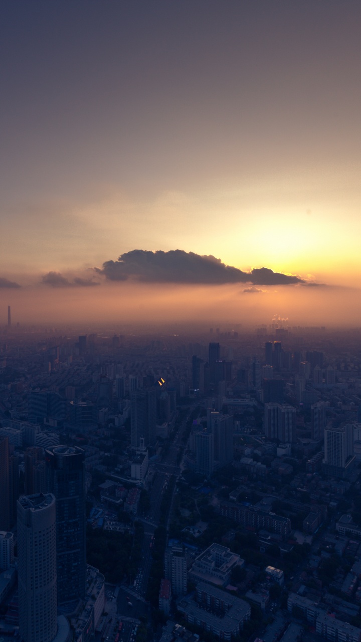 Aerial View of City Buildings During Sunset. Wallpaper in 720x1280 Resolution