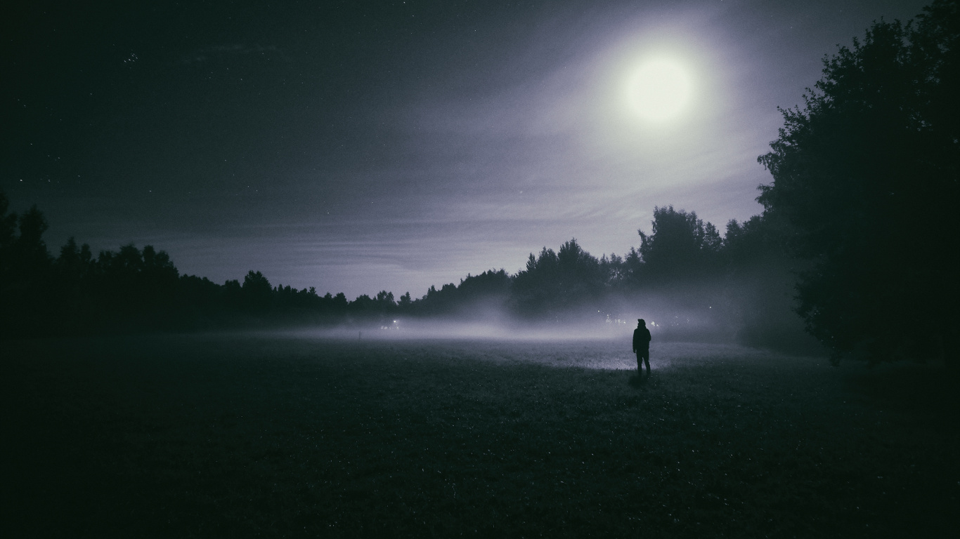 Full Moon, Moon, Nature, Darkness, Atmosphere. Wallpaper in 1366x768 Resolution