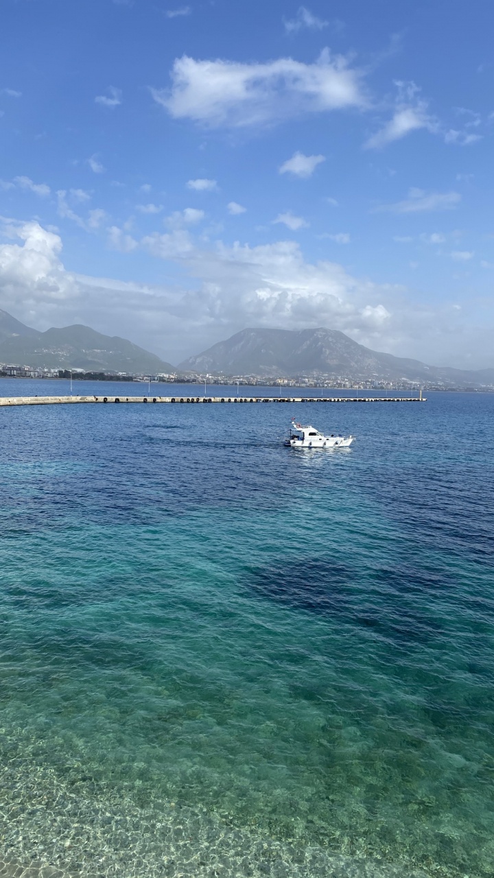 Sea, Water, Cloud, Boat, Blue. Wallpaper in 720x1280 Resolution