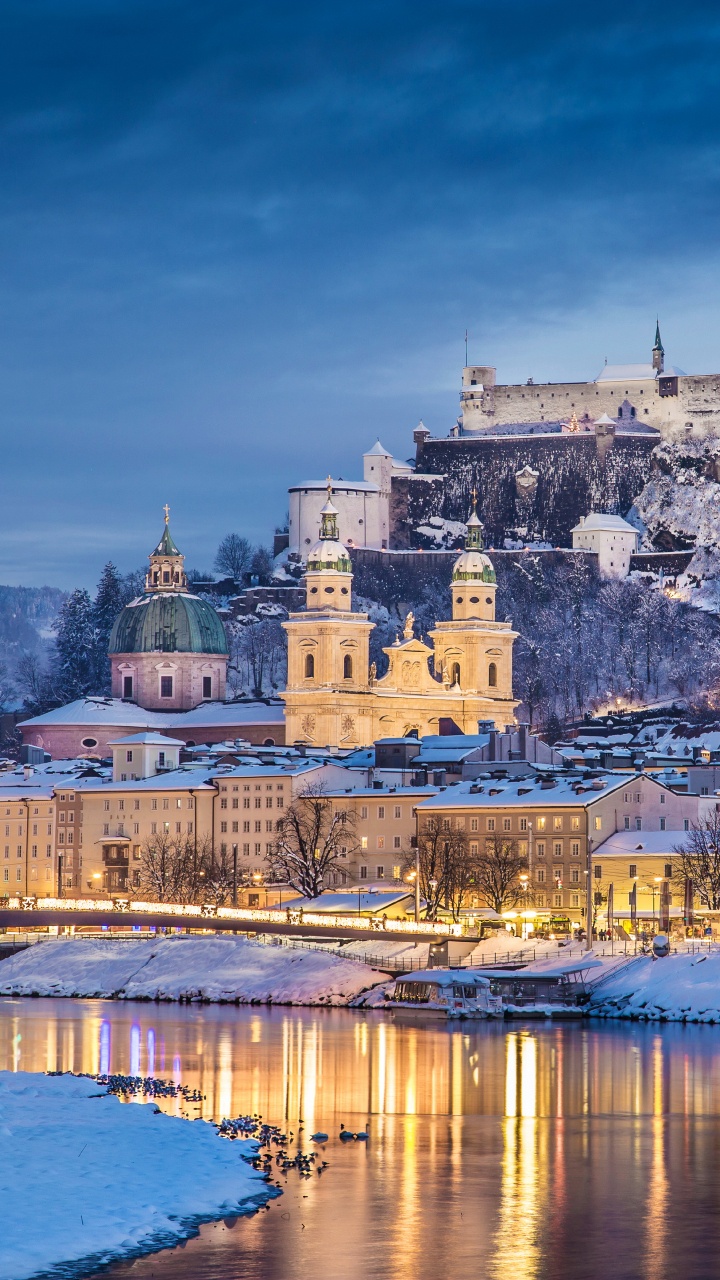 城堡, 冬天, 城市, 反射, 旅游景点 壁纸 720x1280 允许