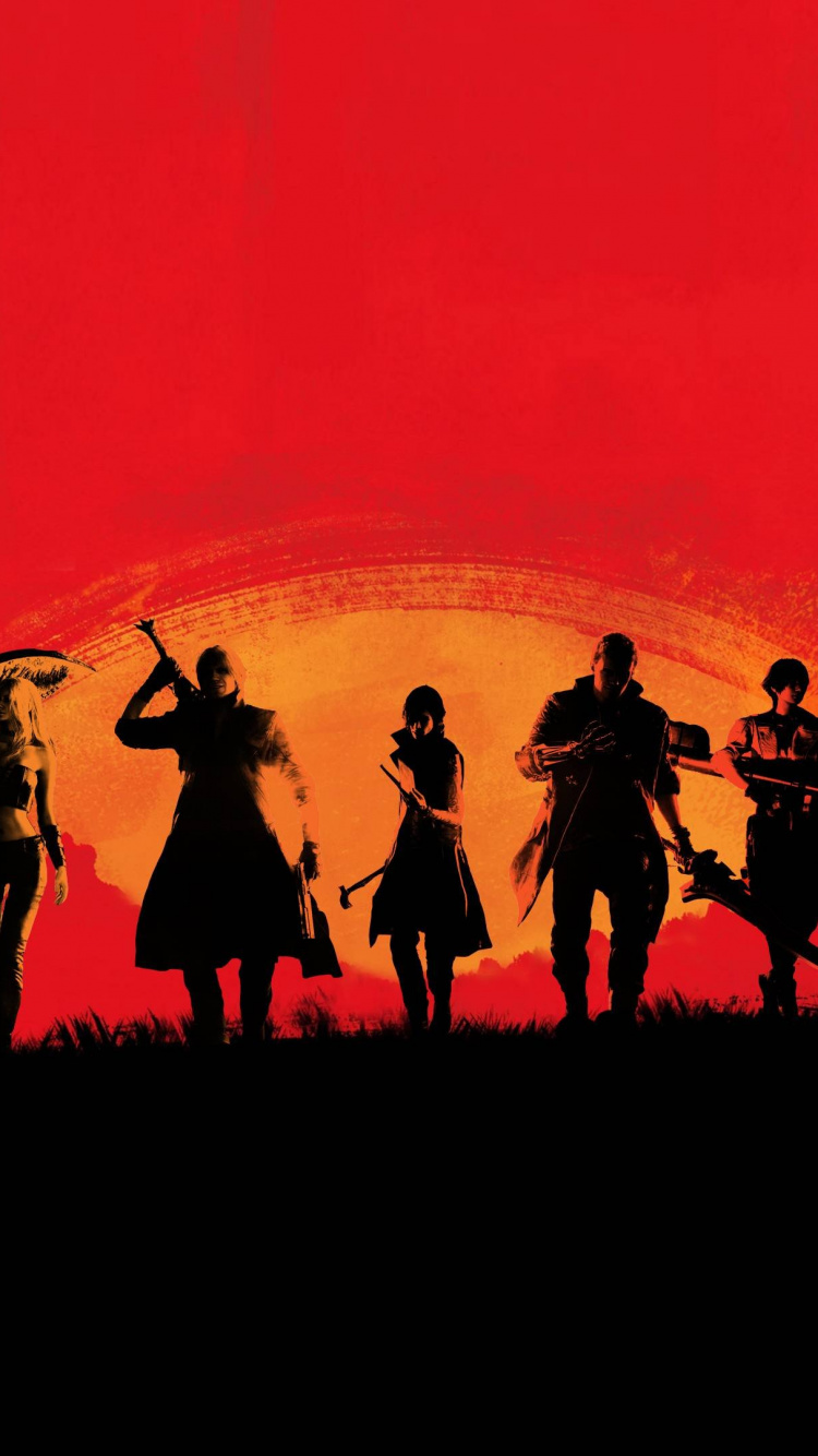 Red Dead Redemption 2, Red Dead Redemption, Devil May Cry 5, Rojo, Silueta. Wallpaper in 750x1334 Resolution