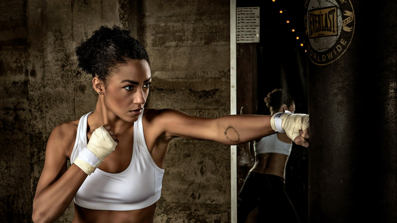 Woman in White Sports Bra and Black Pants. Wallpaper in 1280x720 Resolution