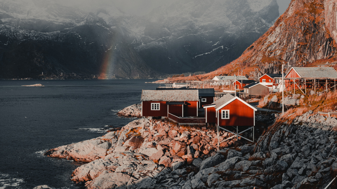 Lofoten, Montaña, Costa, Mar, Acantilado. Wallpaper in 1366x768 Resolution