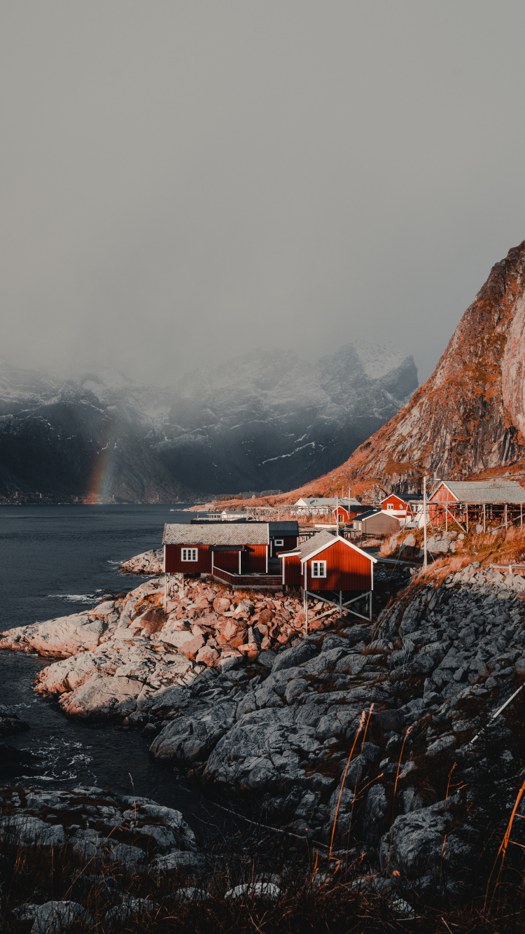 Lofoten, Montaña, Costa, Mar, Acantilado. Wallpaper in 750x1334 Resolution