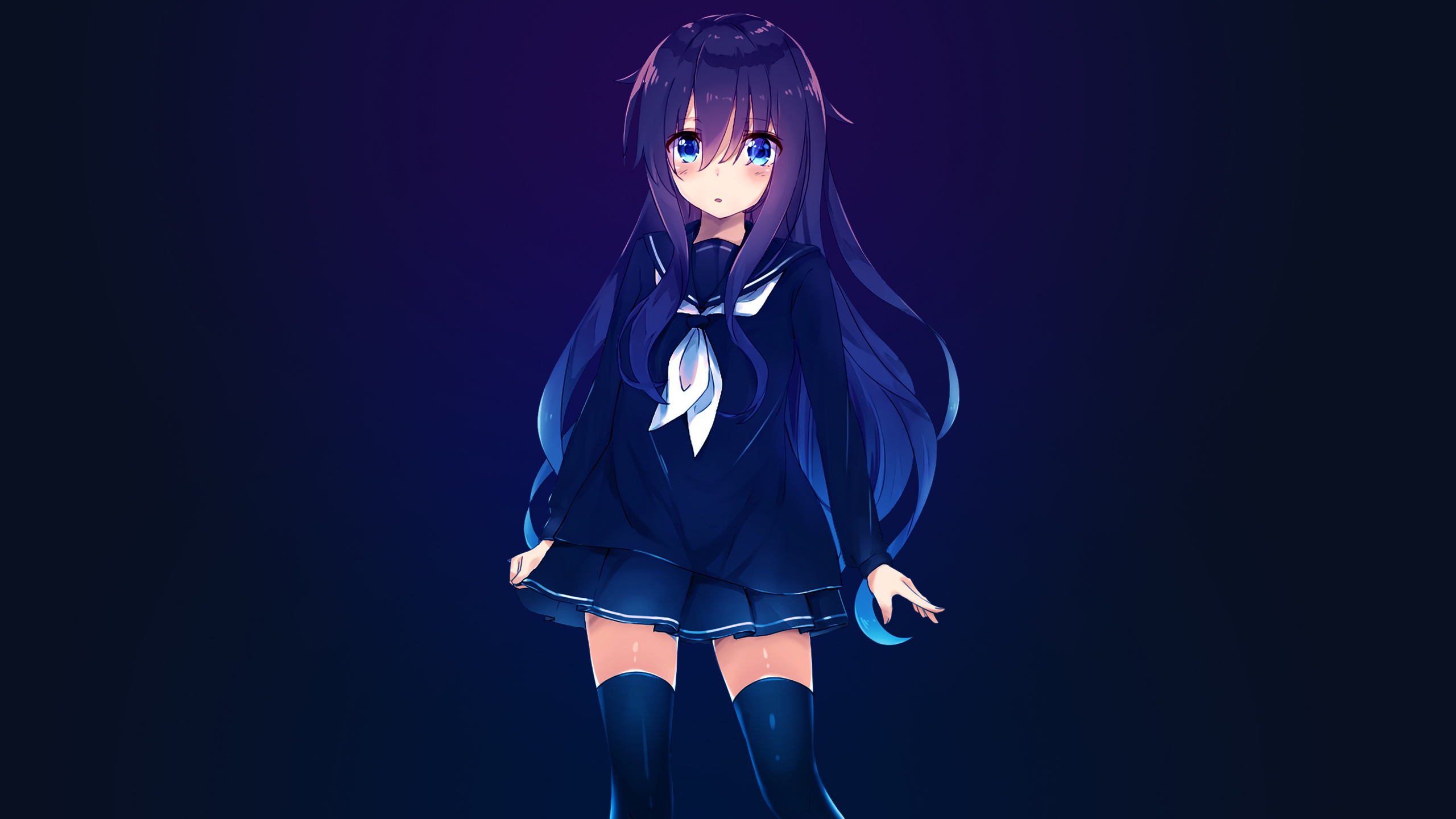 Frau im Blauen Langarmhemd Anime-Charakter. Wallpaper in 2560x1440 Resolution