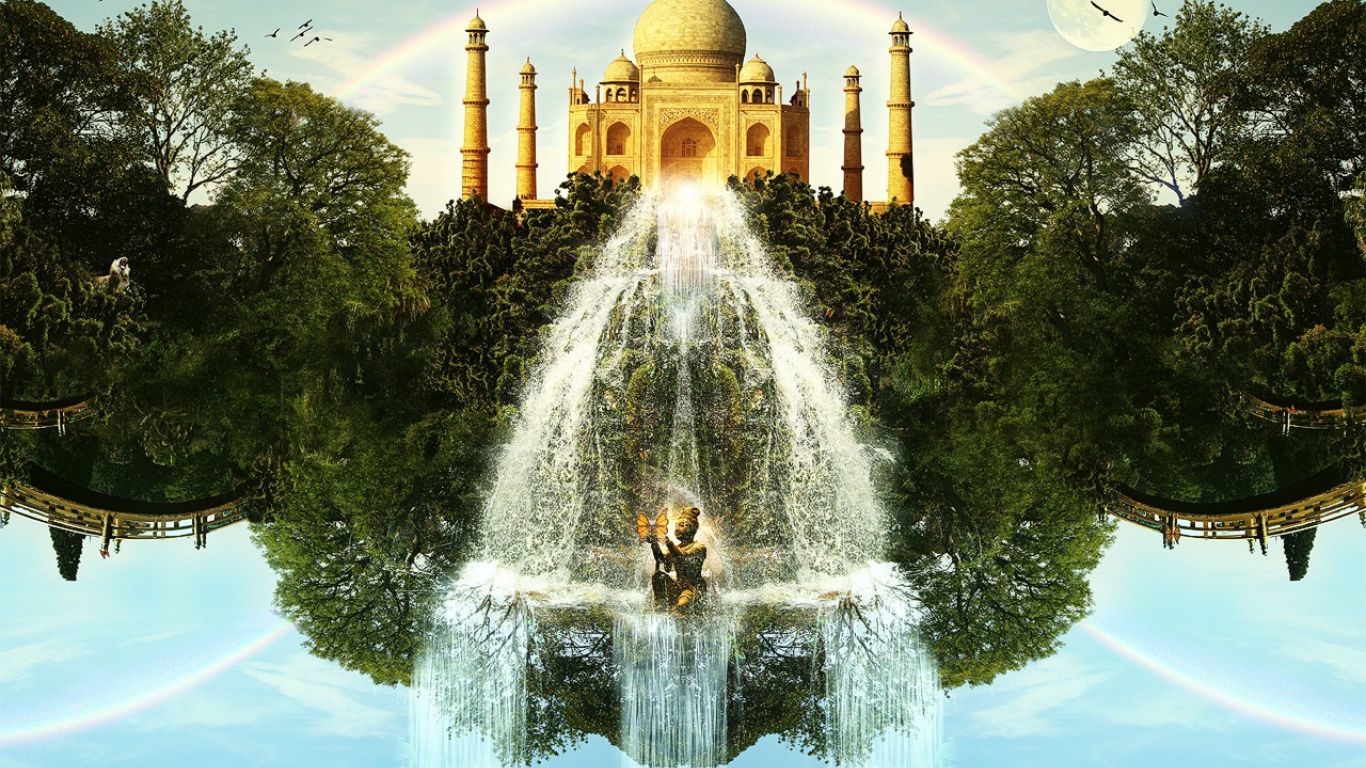 Water Fountain Near Brown Concrete Building During Daytime. Wallpaper in 1366x768 Resolution