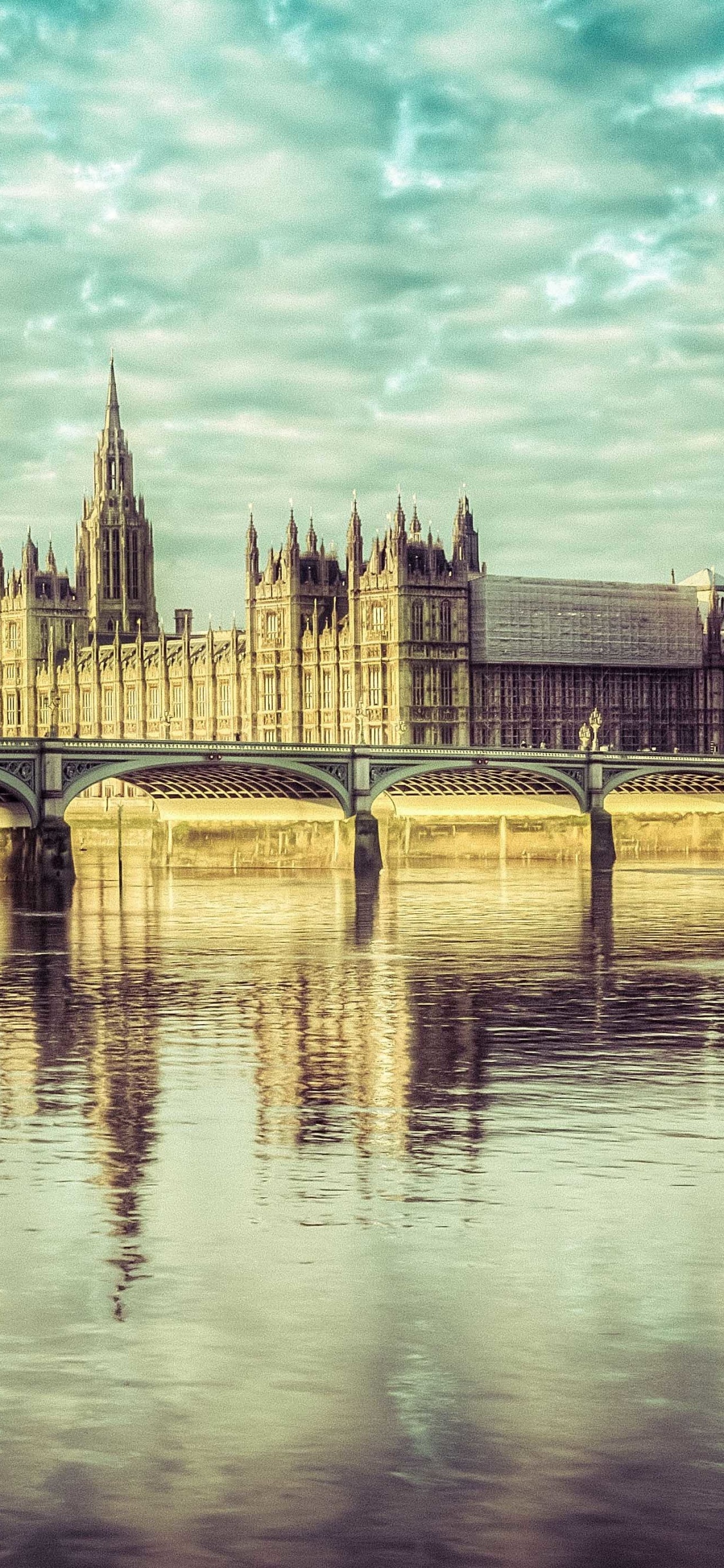 国会大厦, 威斯敏斯特宫, 大笨钟, 反射, 里程碑 壁纸 1125x2436 允许