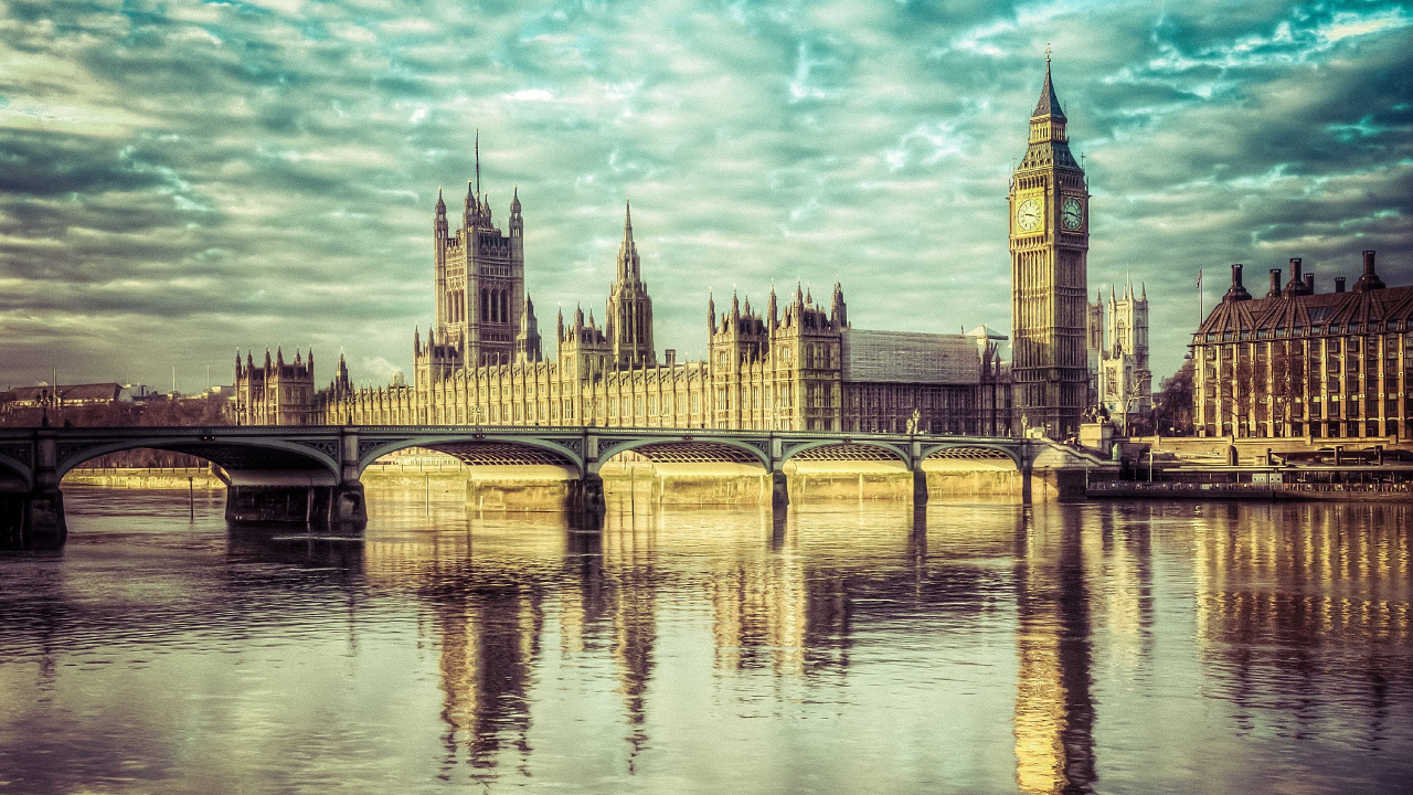 国会大厦, 威斯敏斯特宫, 大笨钟, 反射, 里程碑 壁纸 1280x720 允许