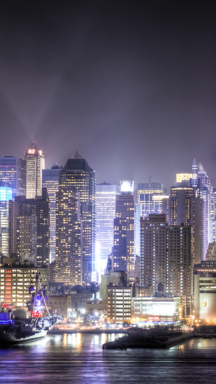 Skyline Der Stadt Bei Nacht Night. Wallpaper in 720x1280 Resolution