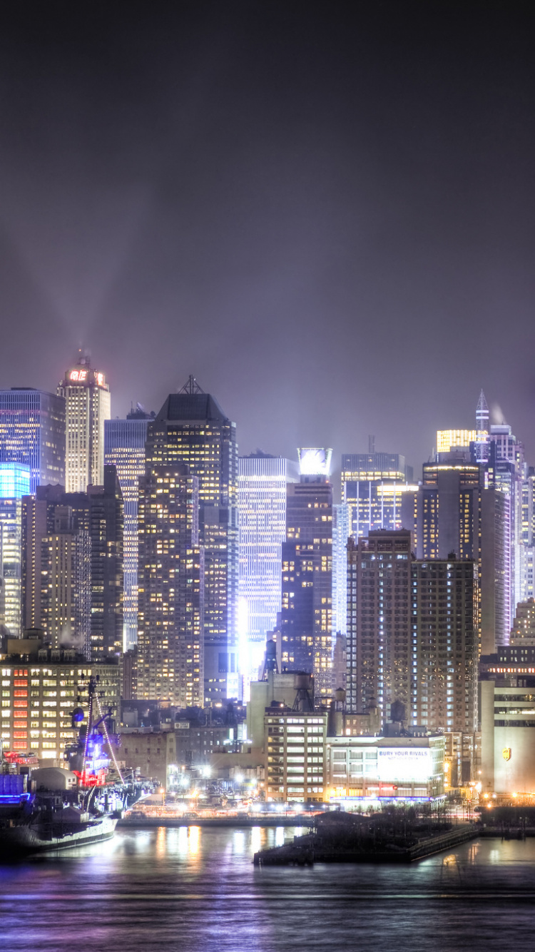 Skyline Der Stadt Bei Nacht Night. Wallpaper in 750x1334 Resolution