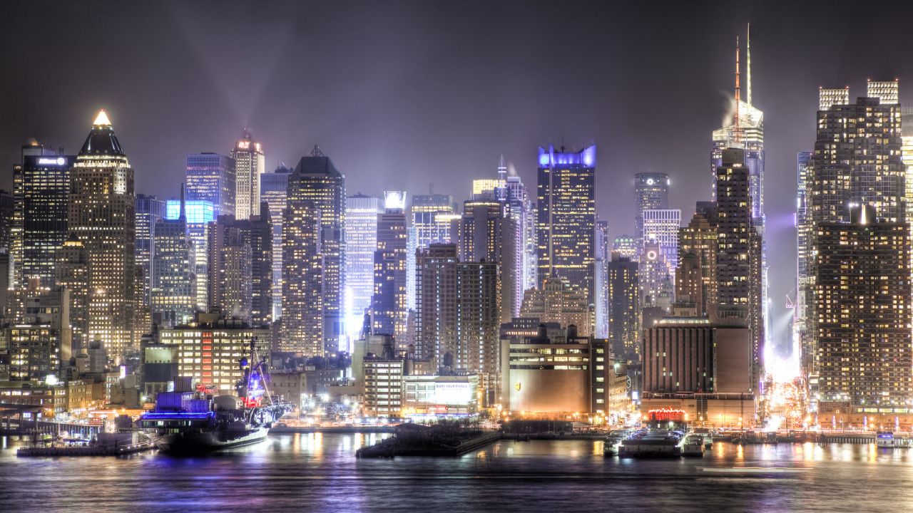 City Skyline During Night Time. Wallpaper in 1280x720 Resolution