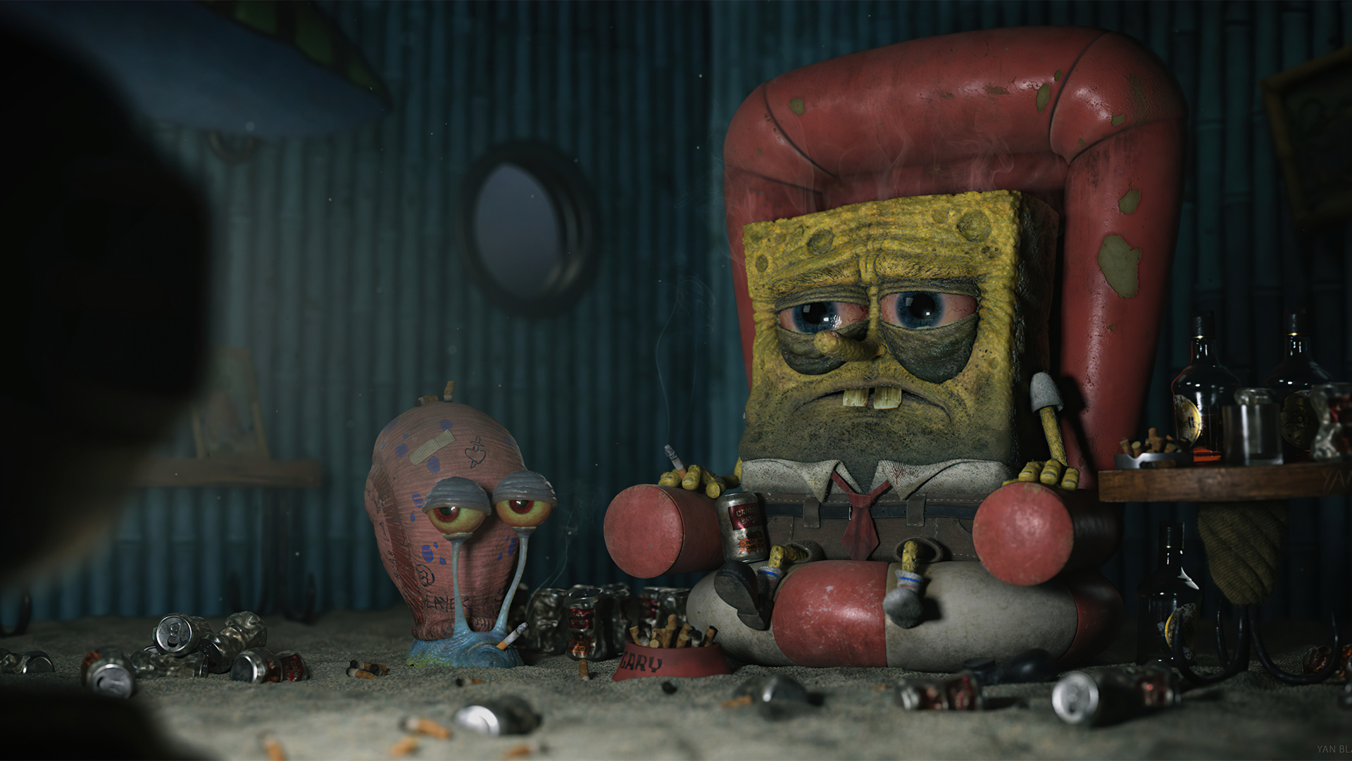 Sponge Bob, Tired Spongebob, Squidward, SpongeBob SquarePants, Patrick Star. Wallpaper in 1920x1080 Resolution