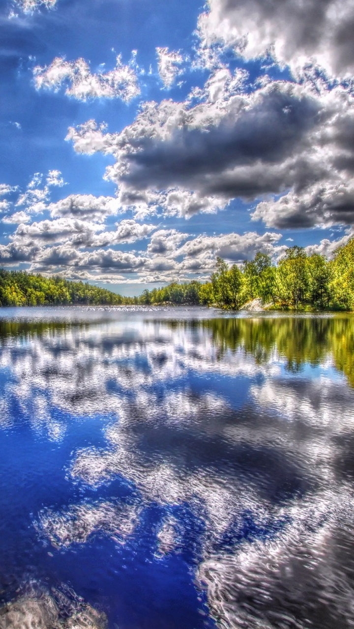 Green Trees Beside Body of Water Under Blue Sky and White Clouds During Daytime. Wallpaper in 720x1280 Resolution
