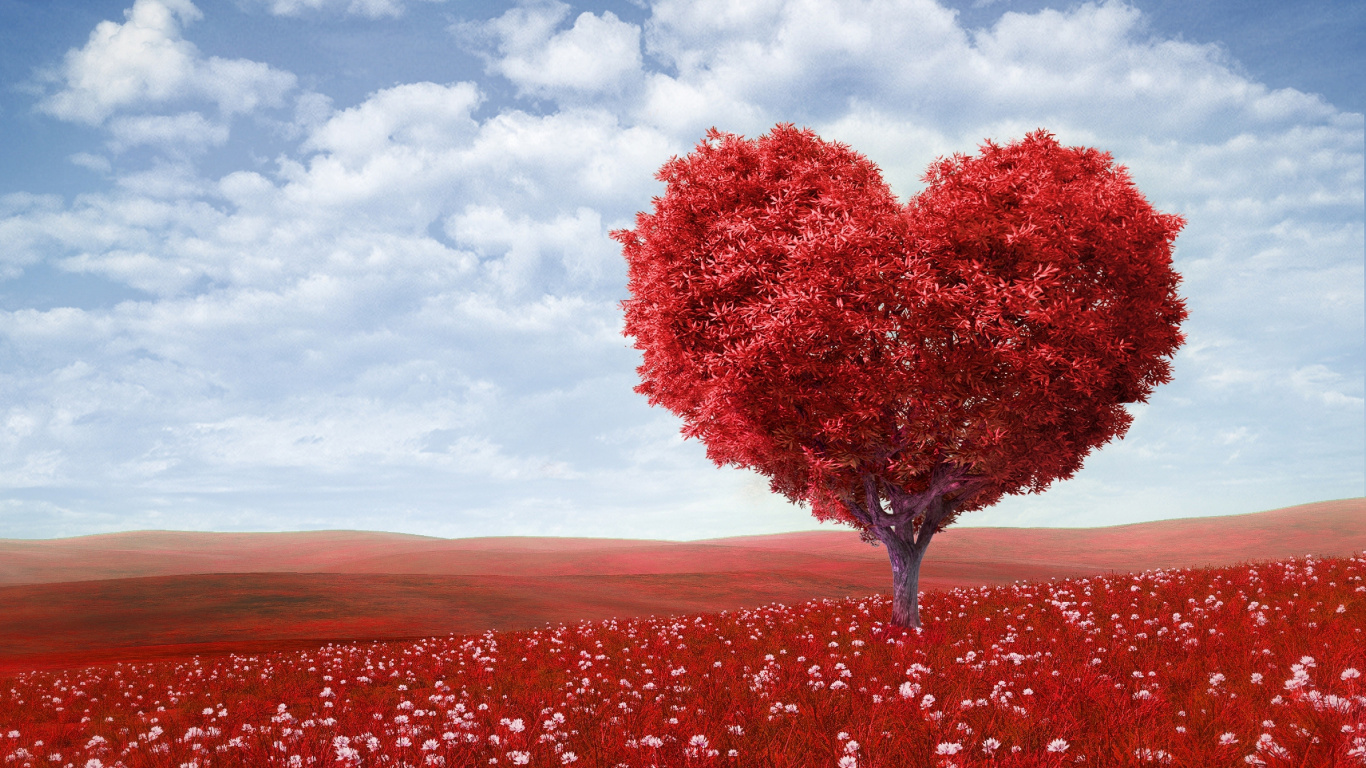 浪漫, 红色的, 爱情, 天空, 心脏 壁纸 1366x768 允许