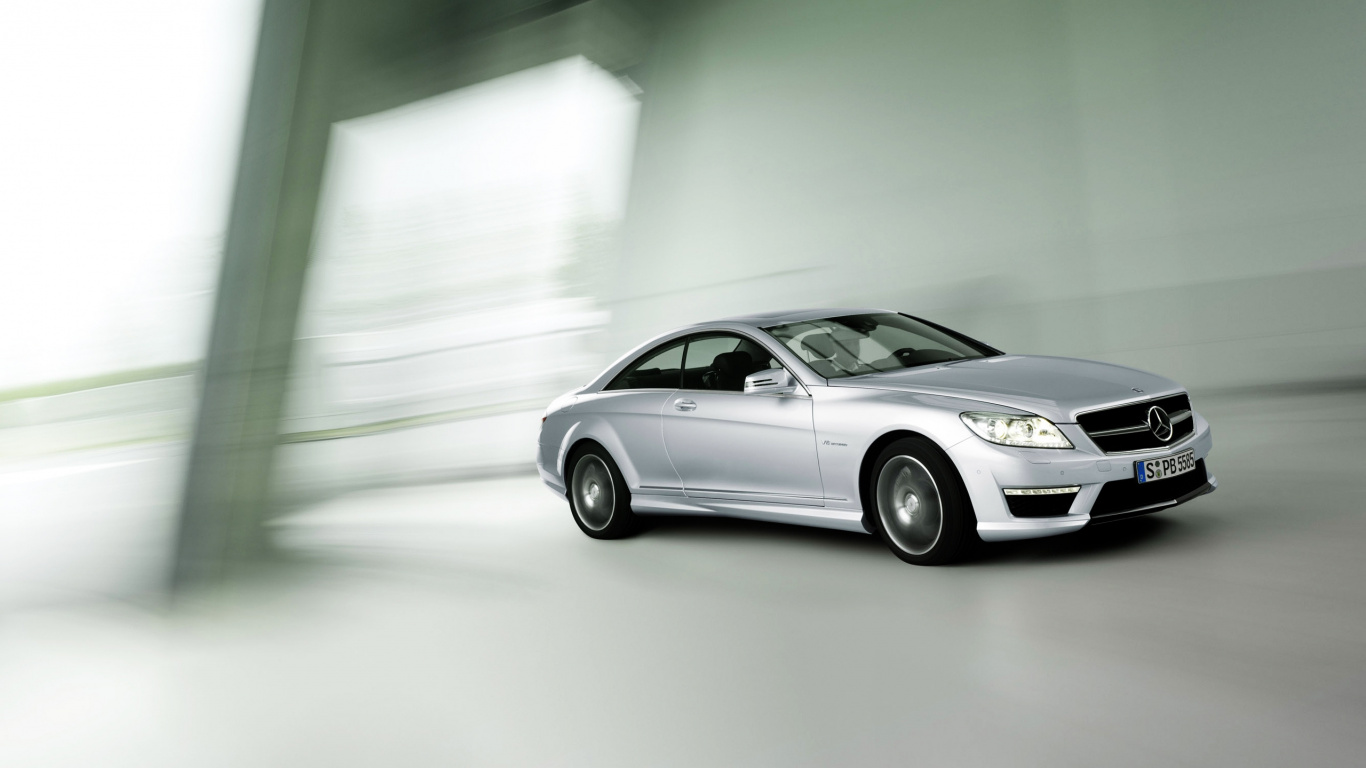 Gray Mercedes Benz Coupe on a Gray Road. Wallpaper in 1366x768 Resolution