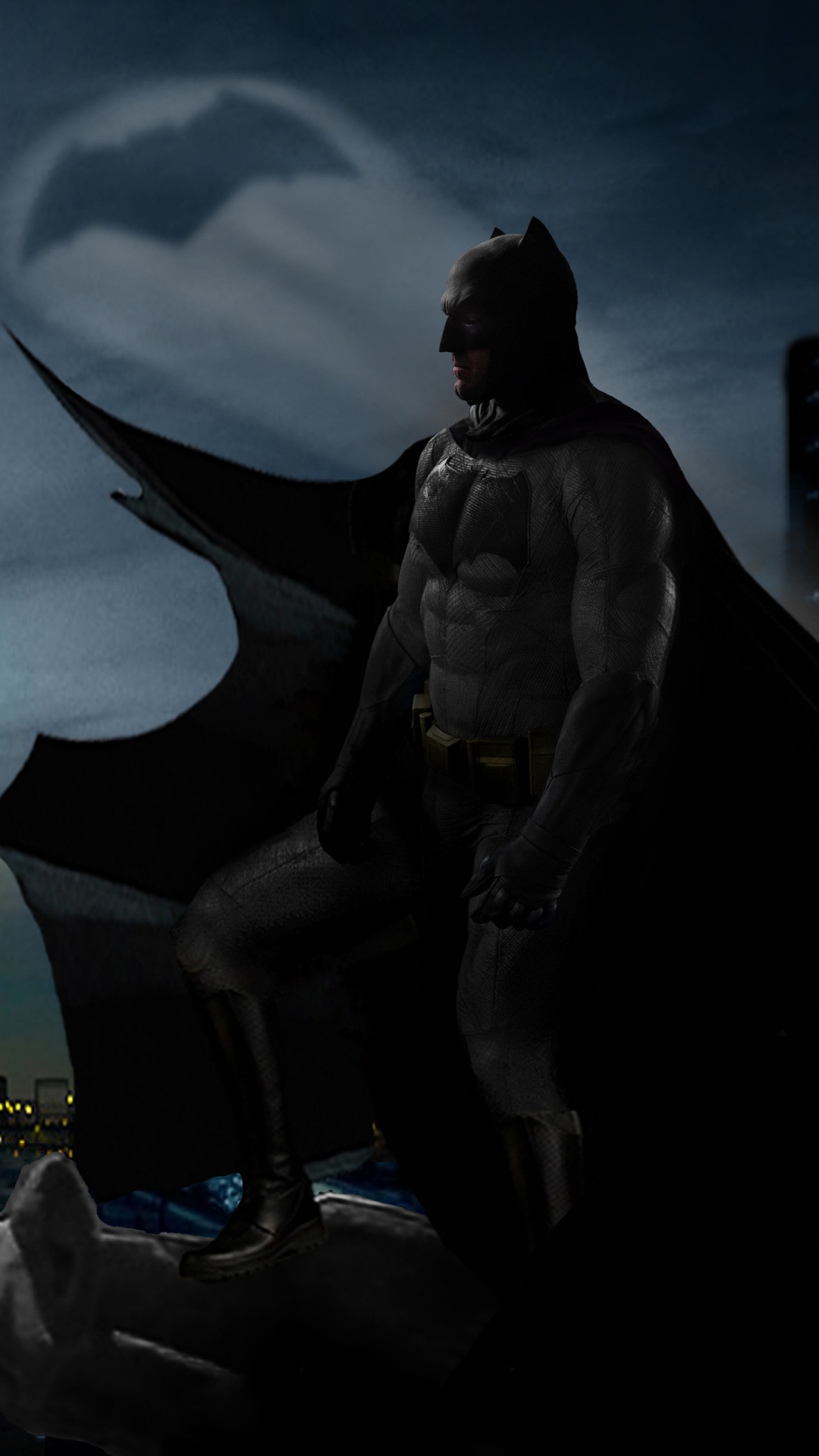 Personne en Jean Bleu et Baskets Blanches Assise Sur un Banc en Béton Gris Pendant la Nuit. Wallpaper in 1080x1920 Resolution