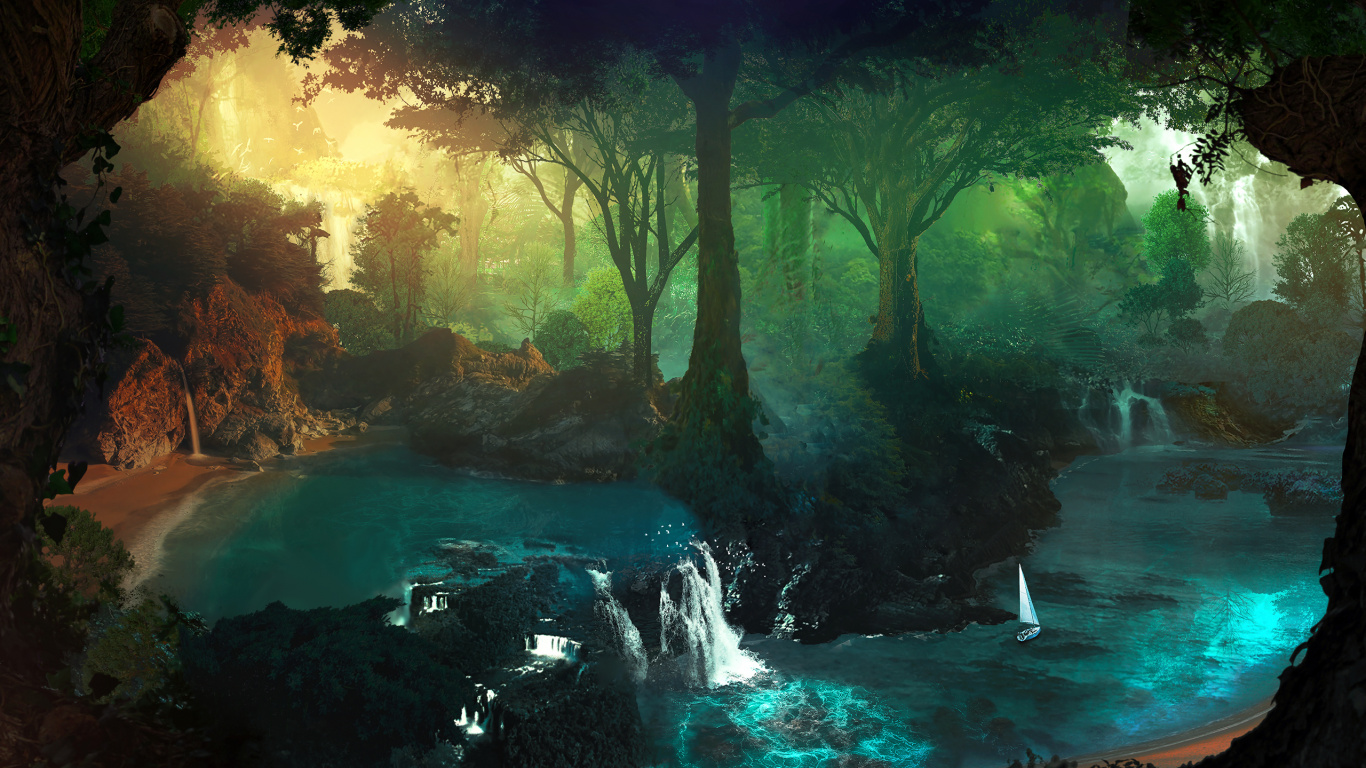 Forest, Nature, Green, Natural Landscape, Underground Lake. Wallpaper in 1366x768 Resolution