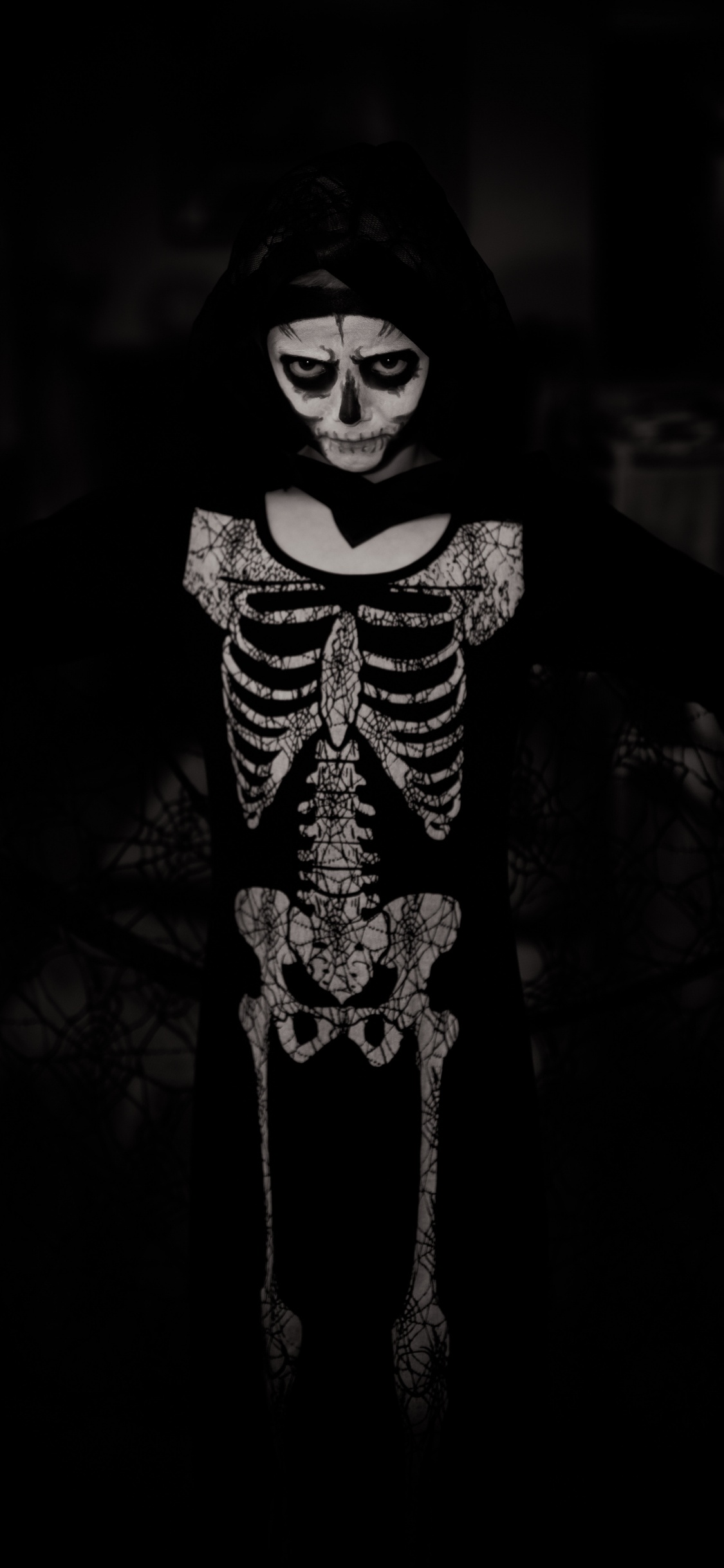 Costume, Black, Skeleton, Darkness, Monochrome. Wallpaper in 1125x2436 Resolution