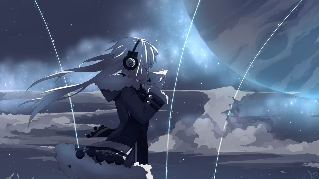 Woman in Black Coat Holding Black Umbrella Illustration. Wallpaper in 1280x720 Resolution